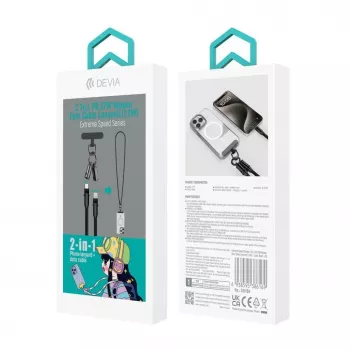 Devia 2-in-1 USB-C - Lightning -kaapeli kaulanauhalla 1,2 m 27W musta