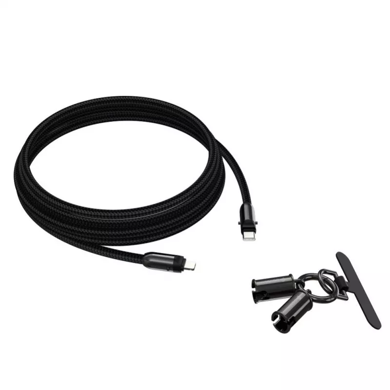 Devia 2-in-1 USB-C - Lightning -kaapeli kaulanauhalla 1,2 m 27W musta