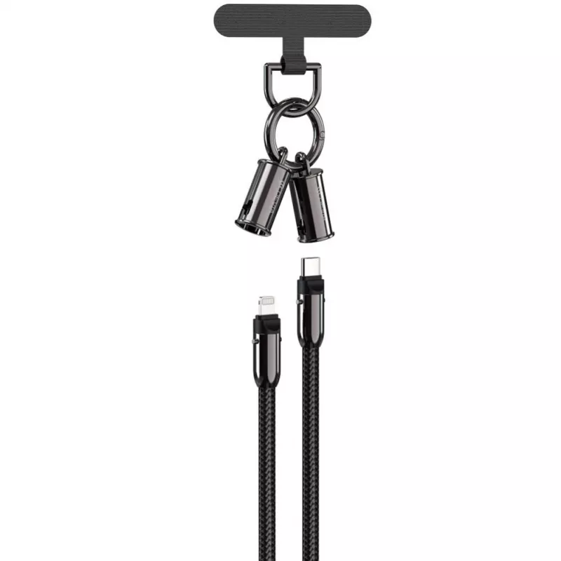 Devia 2-in-1 USB-C - Lightning -kaapeli kaulanauhalla 1,2 m 27W musta