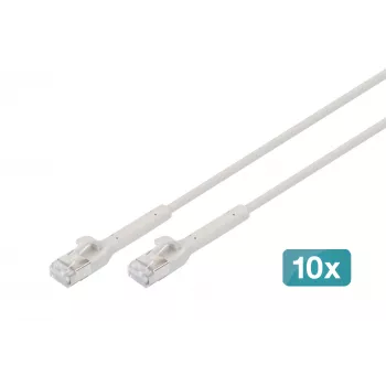 DIGITUS CAT 6A F/FTP kulma RJ-45 patch-kaapeli, kupari, 0,3 m, harmaa, 10 kpl:n pakkaus