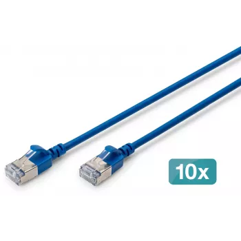 DIGITUS CAT 6A F/FTP Slim -verkkokaapeli, 1 m, sininen, 10 kpl, LSZH, RJ45