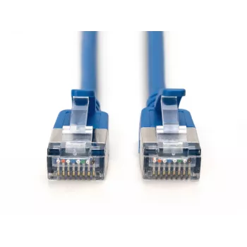DIGITUS CAT 6A F/FTP Slim -verkkokaapeli, 5 m, sininen, 10 kpl:n pakkaus, 10 Gbps, LSZH, kullatut RJ45