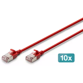 DIGITUS CAT 6A F-FTP Slim-verkkokaapeli, 5 m, punainen, 10 kpl:n pakkaus