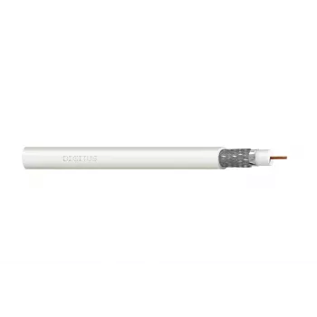 DIGITUS RG-6 koaksiaalikaapeli, 75 ohm, kaksinkertaisesti suojattu (2x folio + 77% punos), Eca, PVC, 100 m, valkoinen