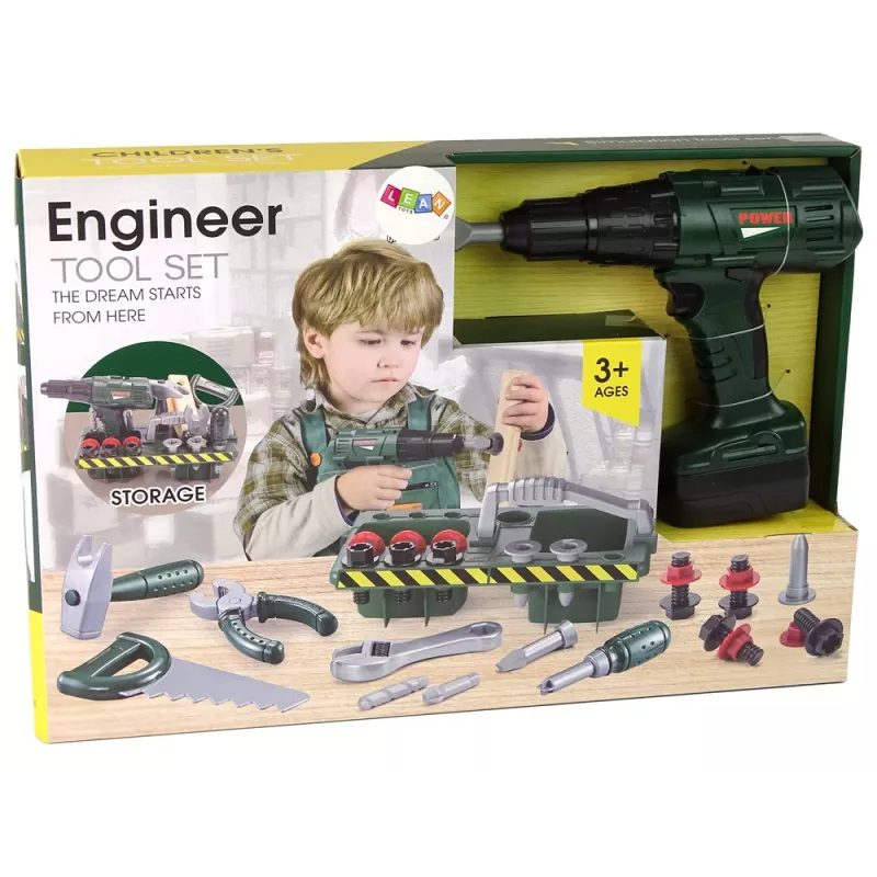 DIY-sarja järjestelijä paristokäyttöinen ruuvimeisseli vihreä 13473 Lean Toys