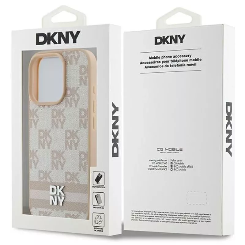 DKNY karokuvio & painettu raita iPhone 16 Pro kuori - pinkki