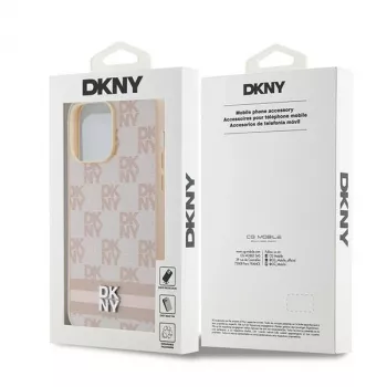 DKNY nahkakotelo ruudullisella Mono-kuviolla ja painetuilla raidoilla iPhone 14 Pro Max - pinkki