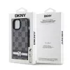 DKNY nahkakotelo ruudullisella monogrammikuviolla ja painetuilla raidoilla iPhone 15/14/13 - musta