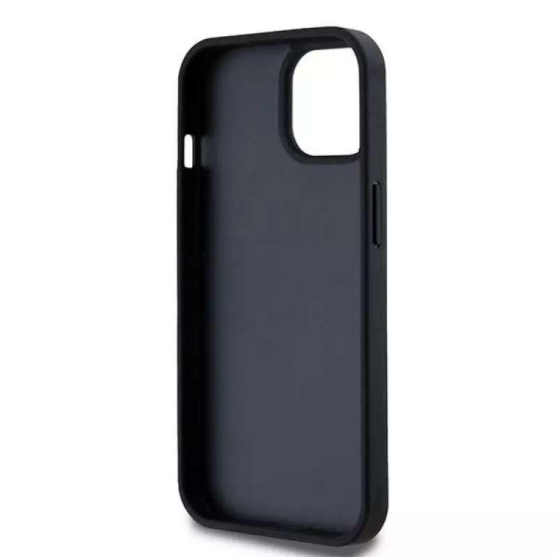 DKNY nahkakotelo ruudullisella monogrammikuviolla ja painetuilla raidoilla iPhone 15/14/13 - musta