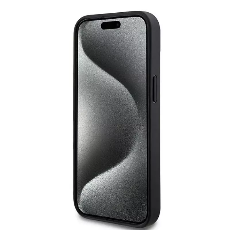 DKNY nahkakotelo ruudullisella monogrammikuviolla ja painetuilla raidoilla iPhone 15/14/13 - musta