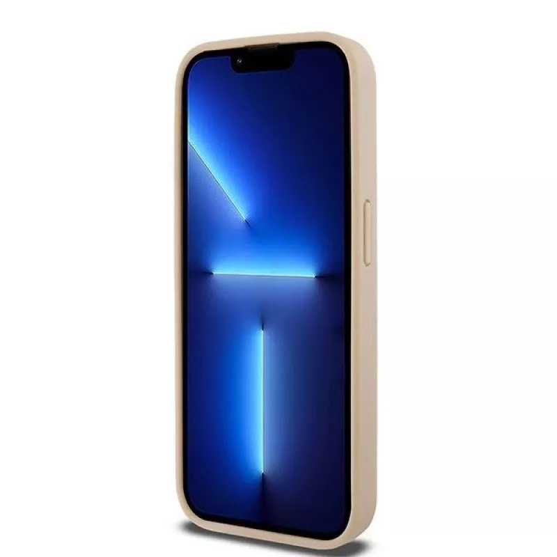 DKNY nahkakotelo ruudullisella Mono-kuviolla ja painetuilla raidoilla iPhone 15 Pro - pinkki
