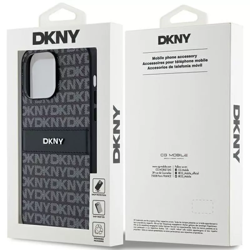 DKNY nahkainen Mono Stripe & metallilogo -kuori Apple iPhone 14 Pro - musta