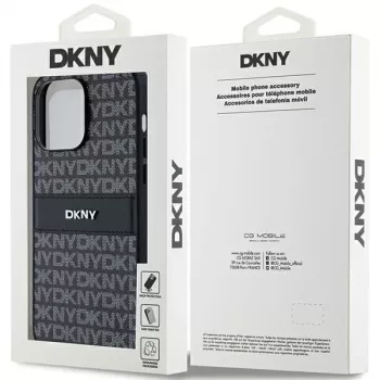 DKNY nahkainen Mono Stripe & metallilogo -kotelo iPhone 14 Pro Max - musta