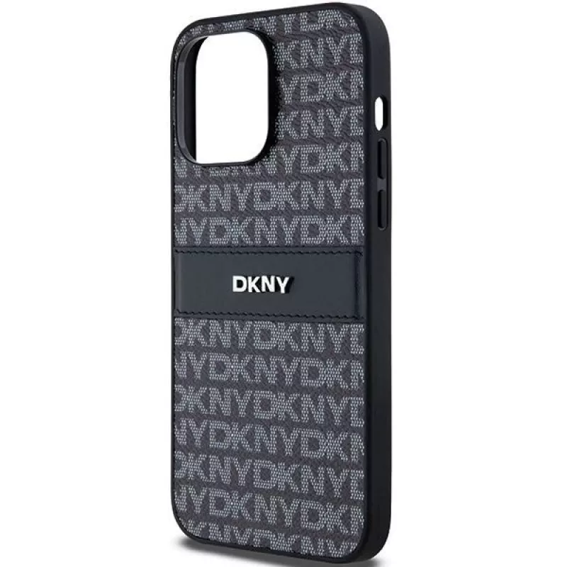 DKNY nahkainen Mono Stripe & metallilogo -kotelo iPhone 14 Pro Max - musta