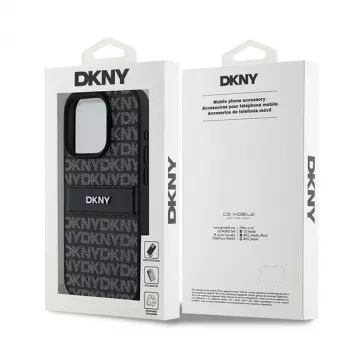 DKNY nahkainen Mono Stripe & metallilogo -kotelo iPhone 15 Pro - musta