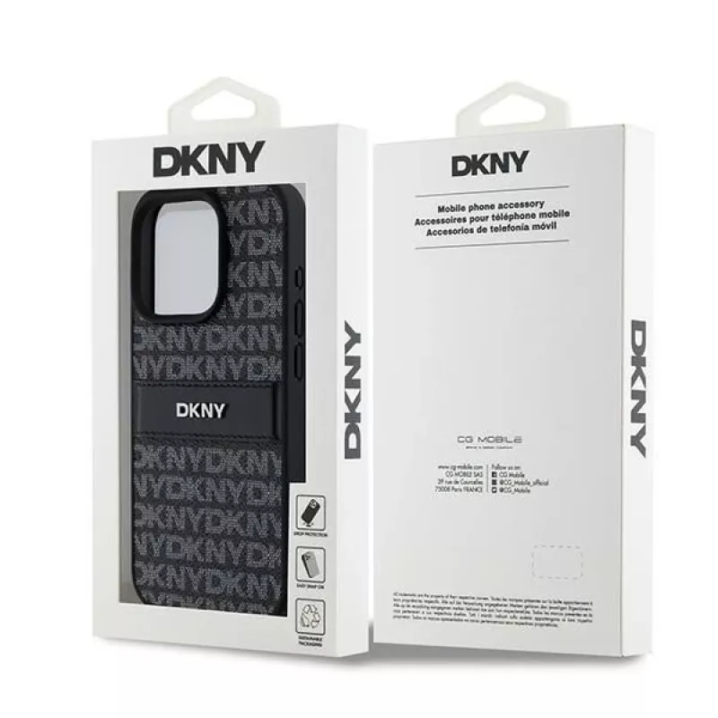DKNY nahkainen Mono Stripe & metallilogo -kotelo iPhone 15 Pro - musta