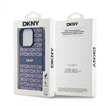 DKNY nahkainen Mono Stripe & metallilogo -kuori iPhone 15 Pro - sininen