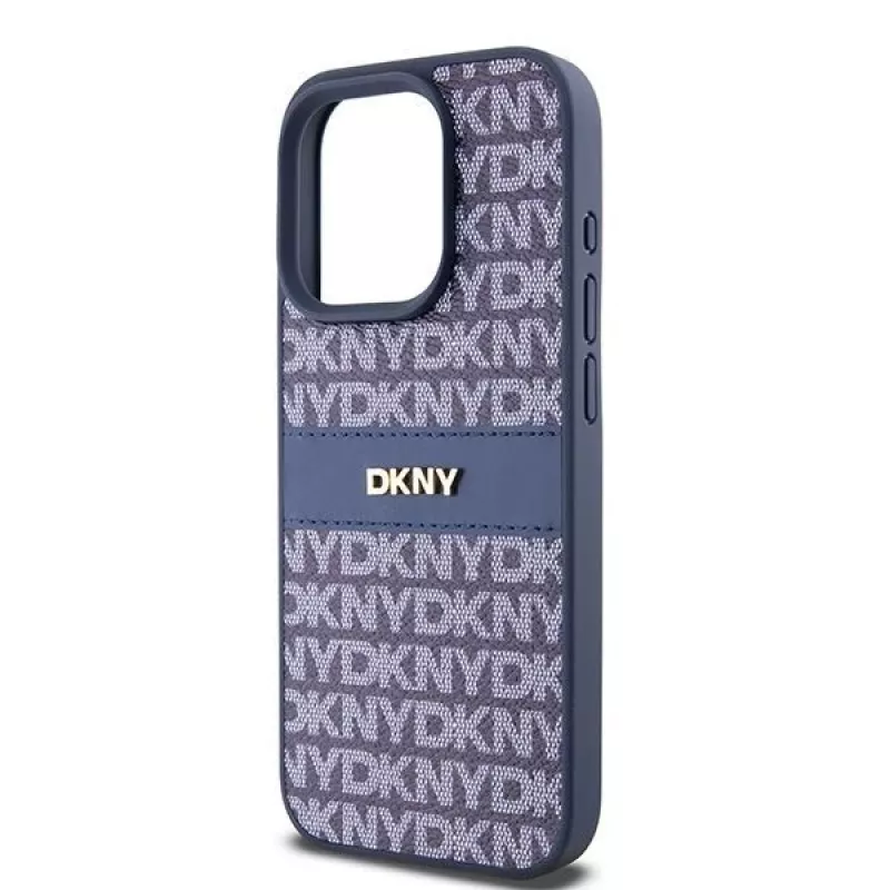 DKNY nahkainen Mono Stripe & metallilogo -kuori iPhone 15 Pro - sininen