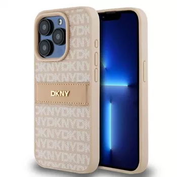 DKNY nahkainen Mono Stripe & metallilogo -kotelo iPhone 15 Pro - pinkki