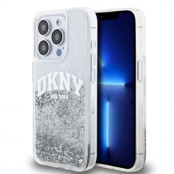 DKNY Liquid Glitter Arch Logo kotelo iPhone 14 Pro läpinäkyvä