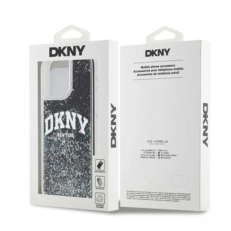 DKNY Liquid Glitter Big Logo iPhone 14 Pro Max -kotelo - musta