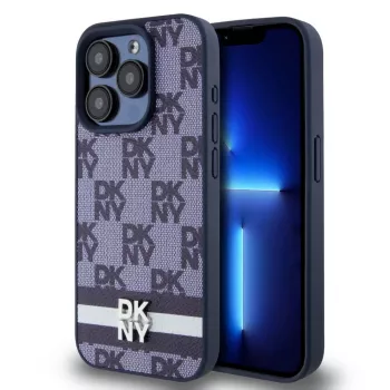 DKNY PU-nahkakotelo kohokuvioidulla ja raidallisella kuviolla iPhone 15 Pro sininen