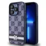DKNY PU-nahkakuori karvakuviolla ja raidoilla iPhone 15 Pro Max sininen