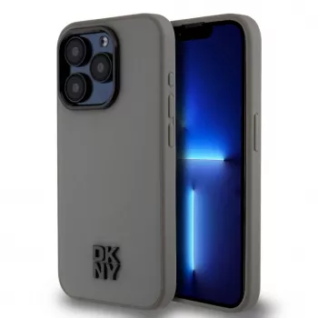 DKNY PU-nahka Stack Logo MagSafe-kotelo iPhone 15 Pro Max - harmaa