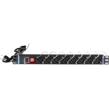 DSIT DS-8PDU-C13 virranjakeluyksikkö – 1U rack-asennettava PDU, 8x IEC C13-lähtöä, 10A 250V, 2m kaapeli, musta