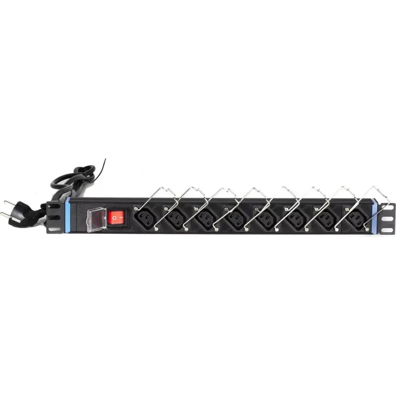 DSIT DS-8PDU-C13 19" 1U virranjakeluyksikkö, 8 C13-lähtöä, 1,8 m kaapeli, musta
