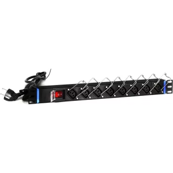 DSIT DS-8PDU-C13 virranjakeluyksikkö – 1U rack-asennettava PDU, 8x IEC C13-lähtöä, 10A 250V, 2m kaapeli, musta