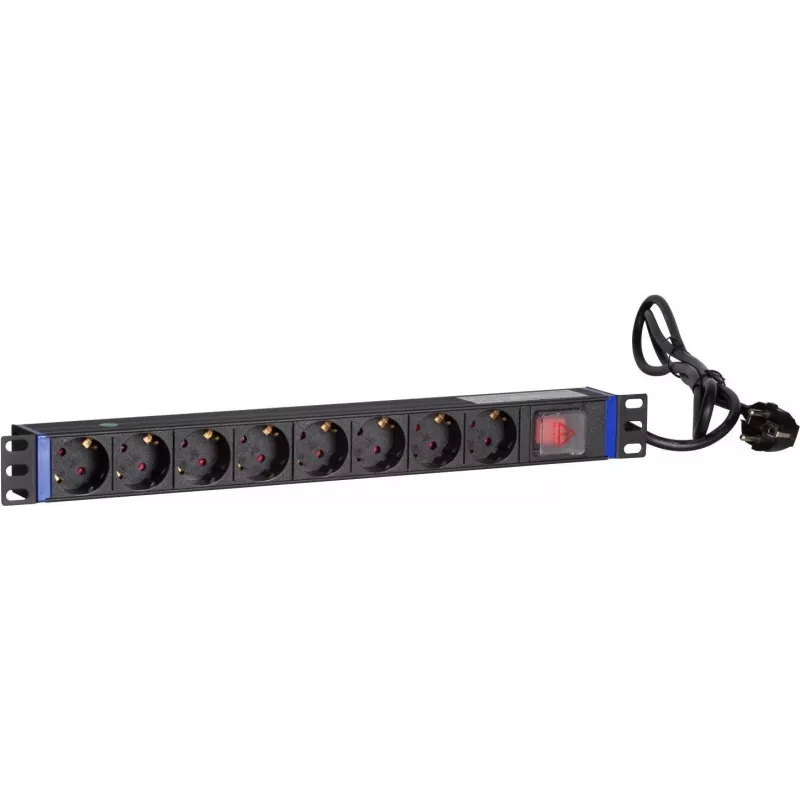 DSIT DS-8PDU-S 19 tuuman laitekaapin jakorasia kytkimellä, 8 pistorasiaa