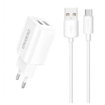 Dudao EU-virtalähde 2x USB 5V / 2,4A + USB Type-C -kaapeli valkoinen (A2EU + Type-C valkoinen) valkoinen