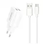 Dudao EU-virtalähde 2x USB 5V / 2,4A + USB Type-C -kaapeli valkoinen (A2EU + Type-C valkoinen) valkoinen