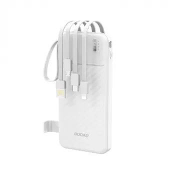 Dudao K11 10 000 mAh varavirtalähde integroiduilla kaapeleilla valkoinen