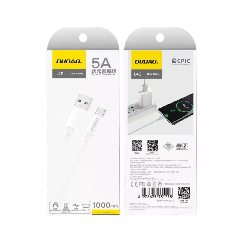 Dudao USB-A - USB-C -kaapeli 1 m musta