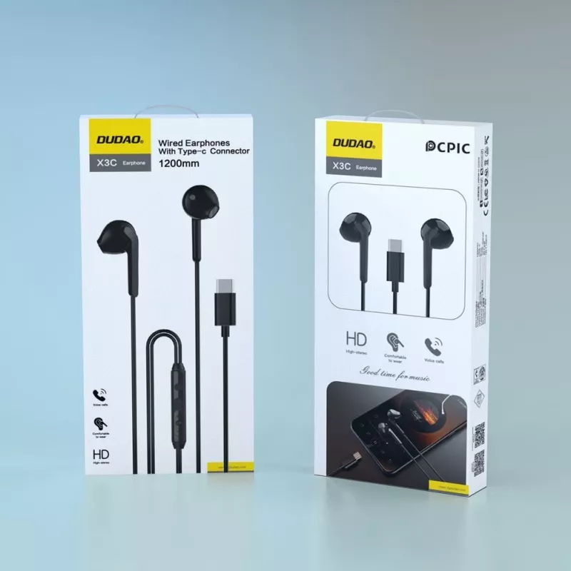 DUDAO X3C nappikuulokkeet johdolliset USB-C kuulokkeet 1,2 m - musta