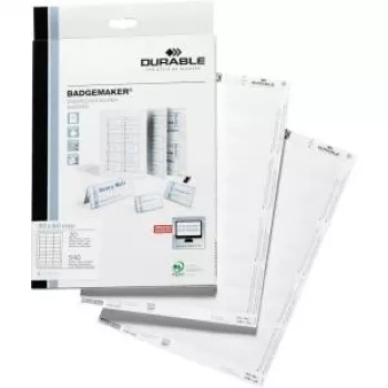 DURABLE BADGEMAKER® lisätarrat 60 x 30 mm, valkoinen, 200 tarraa (A4, 20 arkkia) 145102