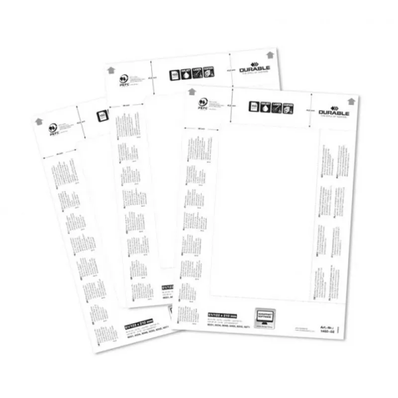DURABLE BADGEMAKER® irrotettavat tarrat 61 x 210 mm, 100 kpl, valkoinen kartonki, laser/mustesuihku 146002