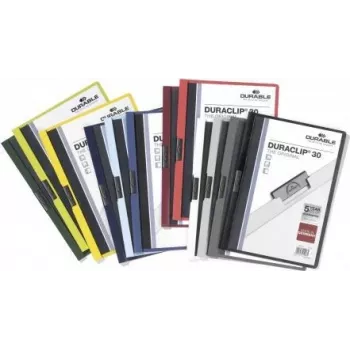 DURABLE DURACLIP 30 A4 PVC-puristin, 30 arkin kapasiteetti, musta/vihreä/läpinäkyvä, 3 kpl:n pakkaus 220032