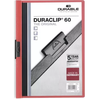 DURABLE DURACLIP 60 A4 puristinmapittaja musta läpinäkyvällä etupuolella, 60 arkin kapasiteetti, luistamaton jousipuristin, 25 kpl:n pakkaus 220903