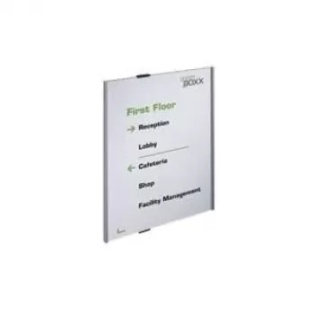 DURABLE INFO SIGN A3 pystysuunta hopea alumiininen ilmoitustaulu, häikäisemätön akryyli, ruuvikiinnitys, 297 x 420 mm insertti 480823