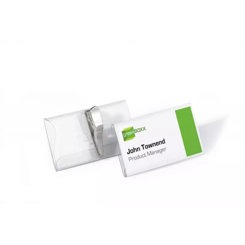 DURABLE nimikylttipidike 75x40 mm krokotiiliklipsillä, läpinäkyvä, 25 kpl:n pakkaus 811019