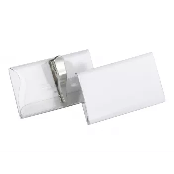 DURABLE nimikylttipidike 75x40 mm krokotiiliklipsillä, läpinäkyvä, 25 kpl:n pakkaus 811019