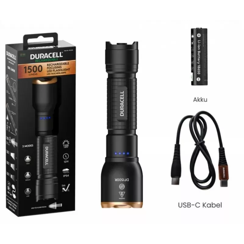 Duracell DF1500R taskulamppu musta 1500 lumen