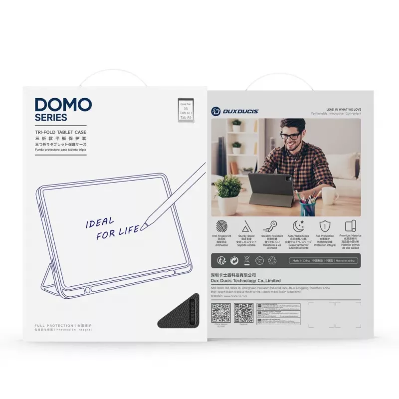 Dux Ducis Domo Series Tri-fold teline PU-nahkainen tablettikotelo Samsung Galaxy Tab A9 / Tab A11:lle, musta