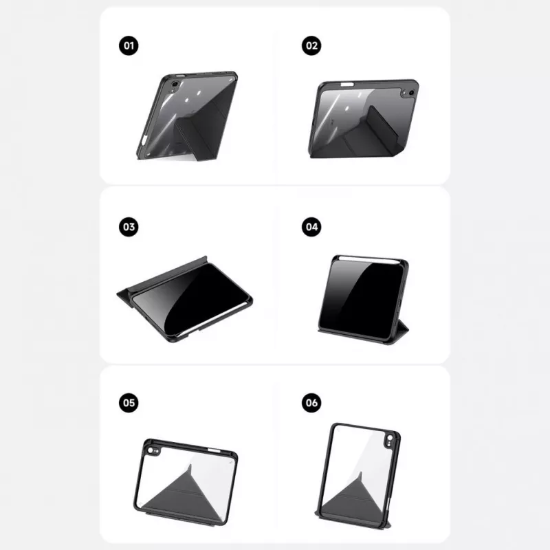 Dux Ducis Magi -kotelo iPad mini 6 (2021) älykansi jalustalla ja Apple Pencil -pidikkeellä - musta
