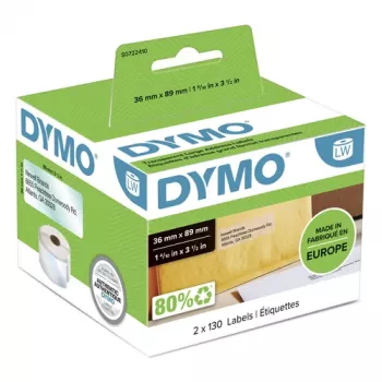 DYMO Authentic LabelWriter suuret osoitetarrat 36mm x 89mm läpinäkyvä, 2 rullaa 130 (260 tarraa)