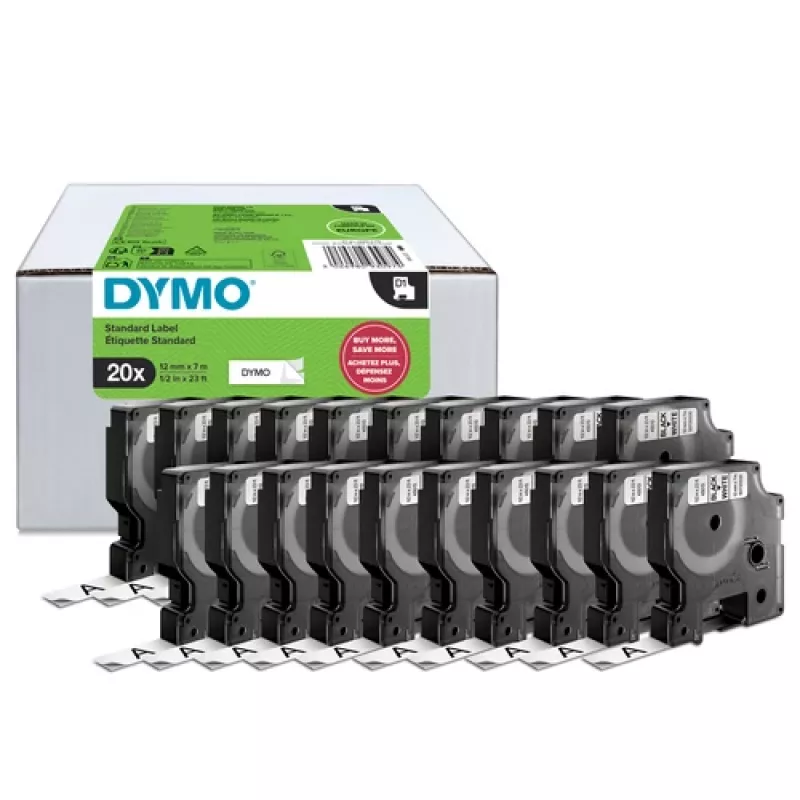 DYMO D1 -merkintänauha 9mm x 7m musta valkoisella (10 kpl:n pakkaus)