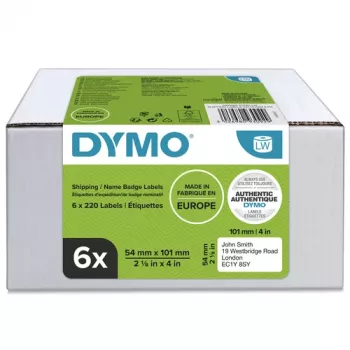 DYMO LabelWriter lähetys- ja nimitarraetiketit, 54 x 101 mm, valkoinen, pysyvä liima, 220 tarraa per rulla